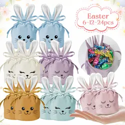 12-24pcs Easter Rabbit Bags Ears Velvet Bunny Gift Bags Chocolate Candy Box For Wedding Birthday Party Easter Decoration Storage