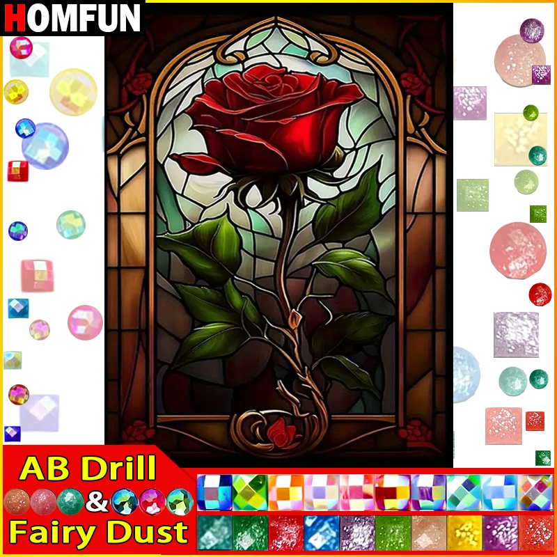 HOMFUN الجنية الغبار AB الماس اللوحة كامل مربع/الحفر المستديرة 5D DIY بها بنفسك "زهرة الورد" الماس التطريز حجر الراين ديكور