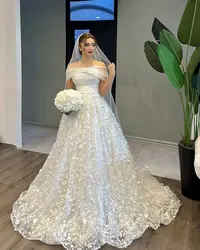 Luxury Wedding Dress Illusion Neck Long Sleeves Lace Appliques Beads Bride Gowns Robe Mariage Vestidos De Novia Customized