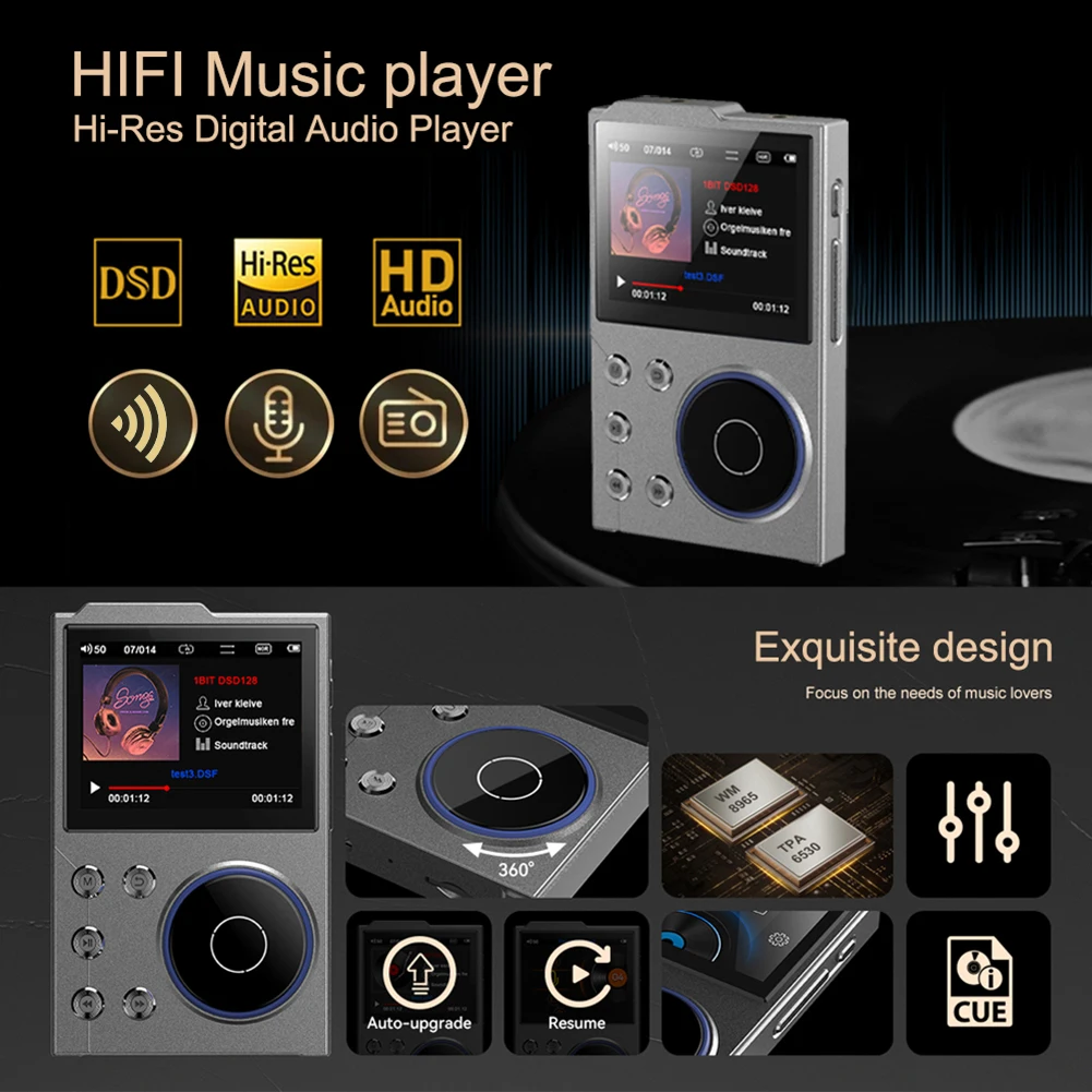 256GB HiFi MP3 Player Bluetooth-Compatible 5.3 Lossless Audio Player Type-C Charging Digital Audio Player Support 20 Languages