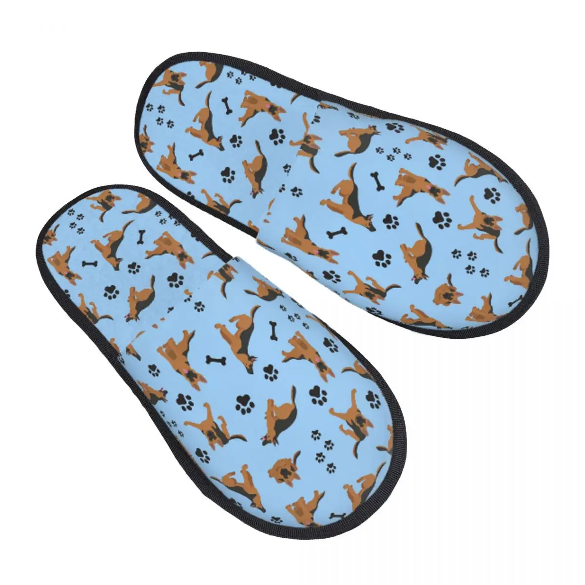 Custom German Shepherd Pattern In Blue Slippers Memory Foam Warm Soft Women House Slipper Indoor Comfy Shoes