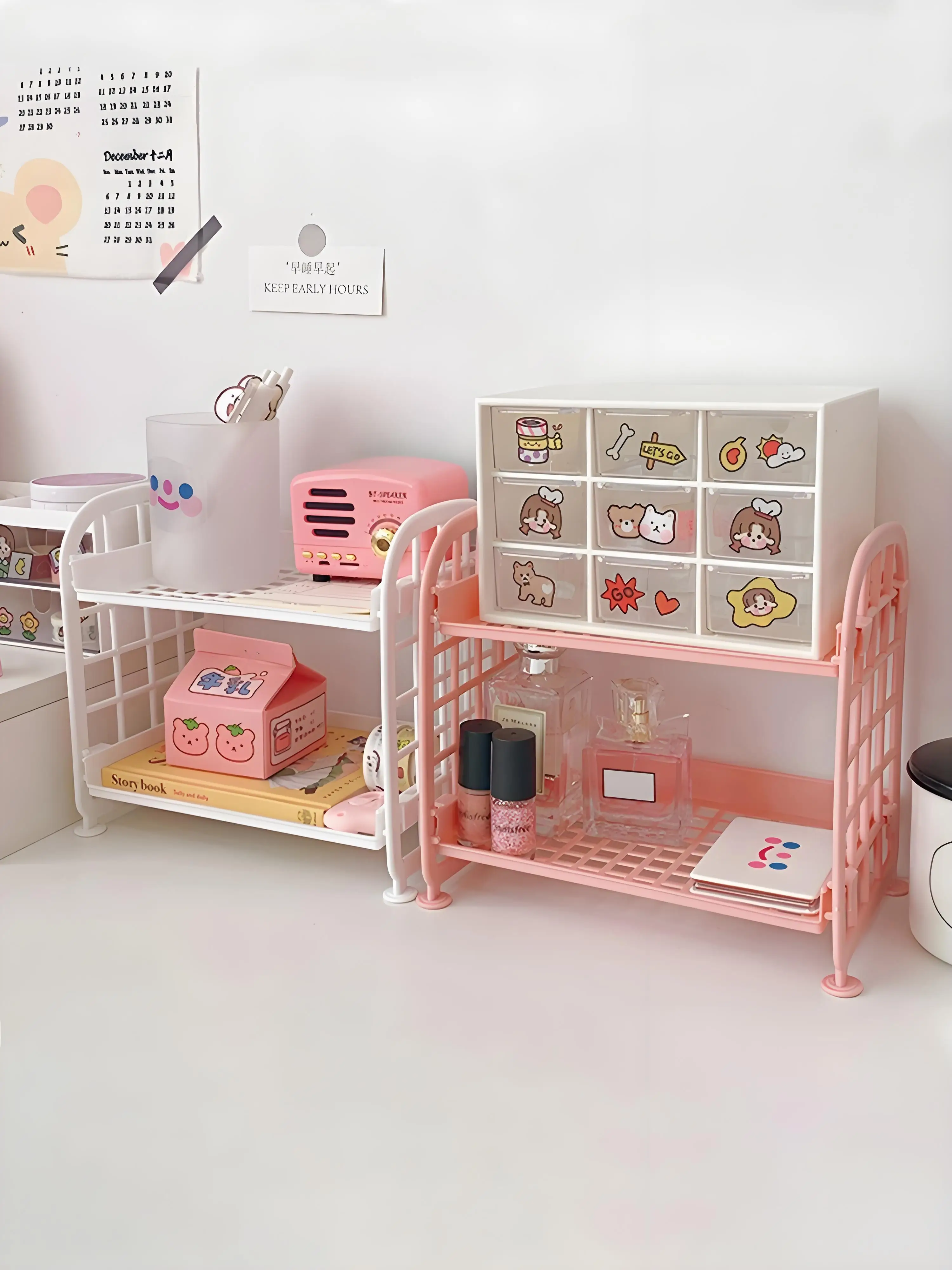 1pc Creative Double-Layer Hollow Plastic Storage Rack Desktop Kitchen Dormitory Organizing Cosmetics Bathroom Ins Storage Rack