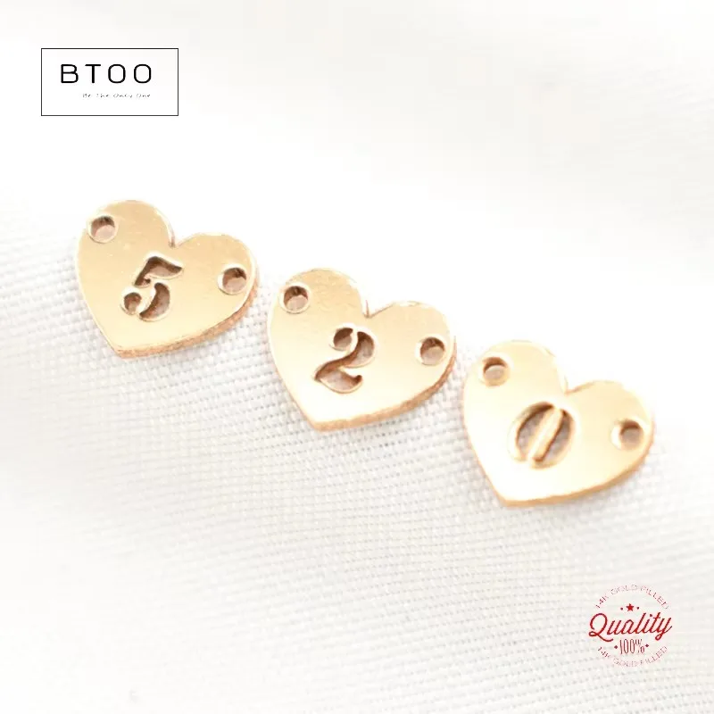 14K Gold Filled 8x6mm 0-9 Number Heart Connector For Bracelet Necklace Earring DIY Jewelry Findings Handmade Accessories