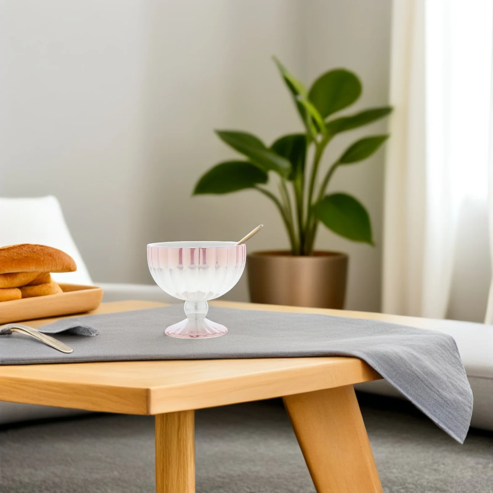 

1Set Footed Dessert Cups Ceramic Dessert Bowl with Spoon 340Ml Elegant Ice Cream Bowl for Pudding Yogurt Fruit Salad Mousse Cake