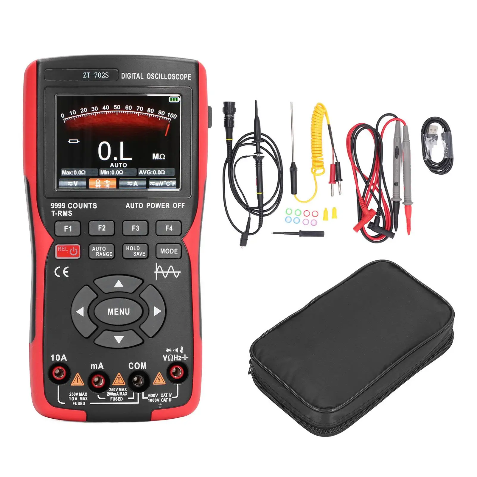 

Portable Digital Oscilloscope with Memory, Color LCD, Multimeter 9999 Counts - Ideal for auto Repair