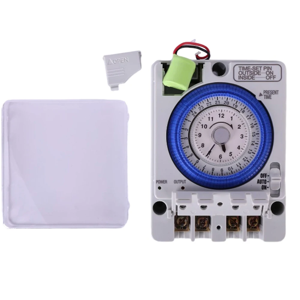 

TB388 Din Rial Analog Timer Switch Relay LED Indicator Time Switch Power Reserve Mechanical Switch 24 Hours Manual/Auto Timer