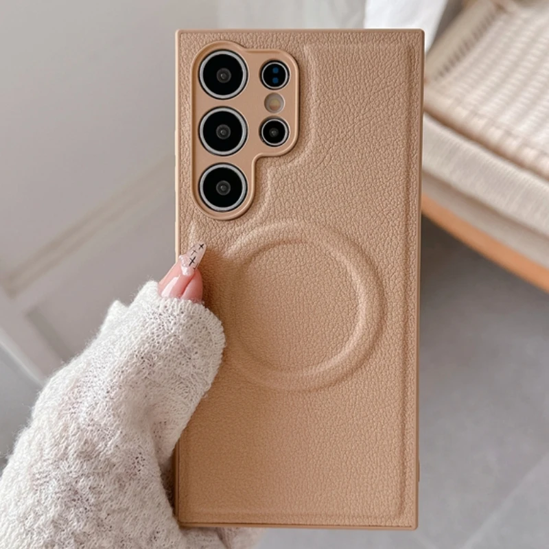 

Luxury Leather Magnetic Magsafe Case for Samsung Galaxy S25 S24 S23 S22 Plus S25 Ultra Soft Silicone Shockproof Bumper S24 Cover