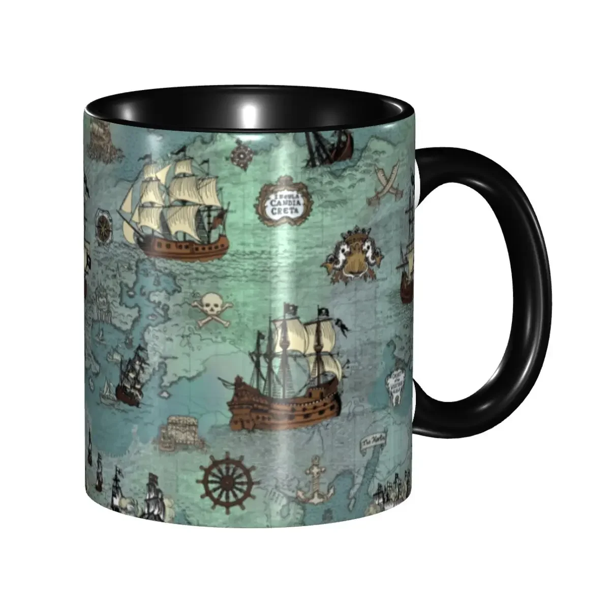 Pirate Map Nautical Sea Print Coffee Mug DIY Personalized Skull Sailor Ceramic Milk Tea Mug