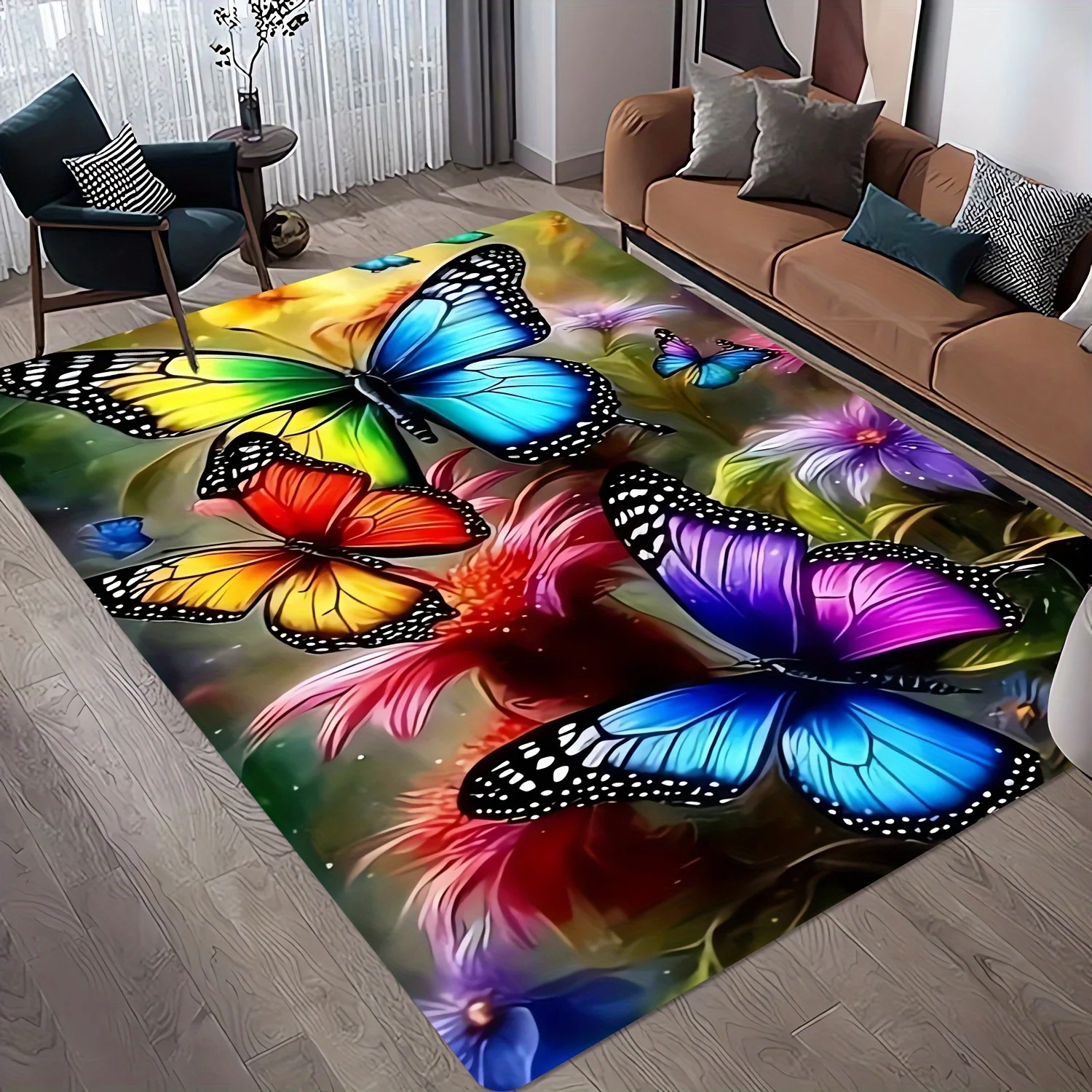 

Бархатный коврик в горошек с золотым бриллиантом и ярким дизайном бабочки, мягкий красочный коврик с цветочным принтом для гостиной, спальни, кабинета, игровой комнаты