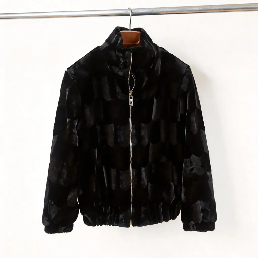 Men's Black Faux Fur Fleece Jacket Winter Warm Mink Coat Alternative Trendy Zip Up Bomber Parka Luxury Fluffy Outerwear