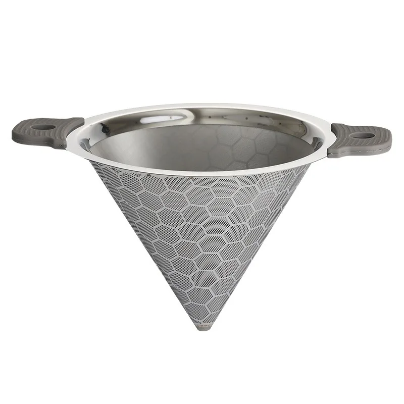 

Professional stainless steel tea filter funnel, conical hand cranked tea leaves,double-layer filter screen, fine slag separation