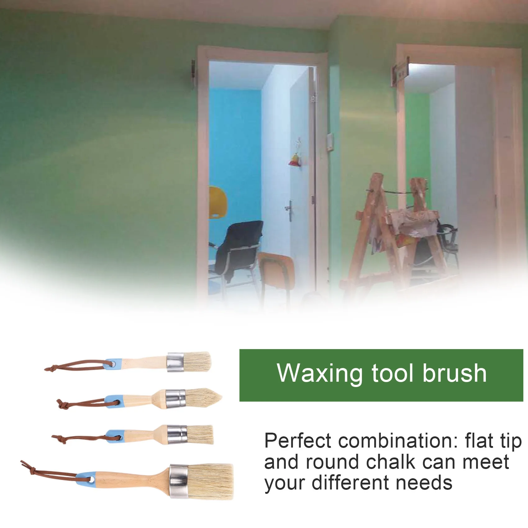 & แปรงทาสีขี้ผึ้งสำหรับเฟอร์นิเจอร์-ทาสี DIY และเครื่องมือแว็กซ์, สีนม, Stencils, ขนแปรงธรรมชาติ (4ชิ้น)