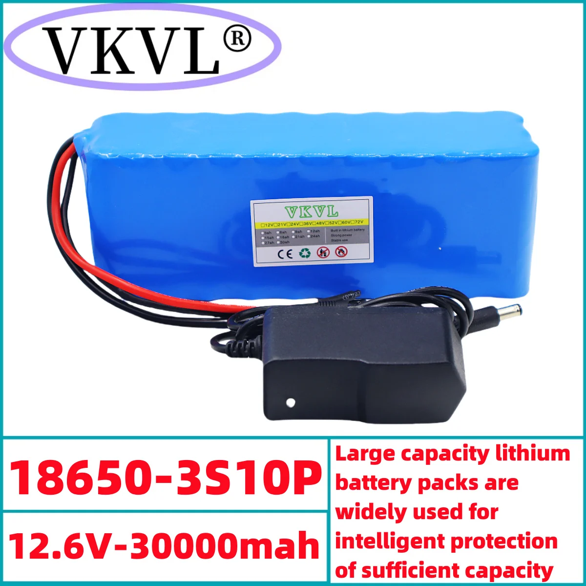 12V30Ah rechargeable lithium-ion battery, LED lights, backup camera, sound system 3S10P12V30000mah mobile power supply+charger