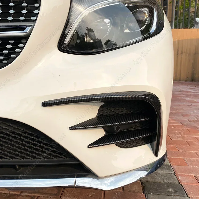 For Mercedes Benz X253 C253 GLC250 300 350 GLC43AMG Gloss Black / Carbon Look Air Knife Front Fog Lamp Cover Grille Slats 15-19