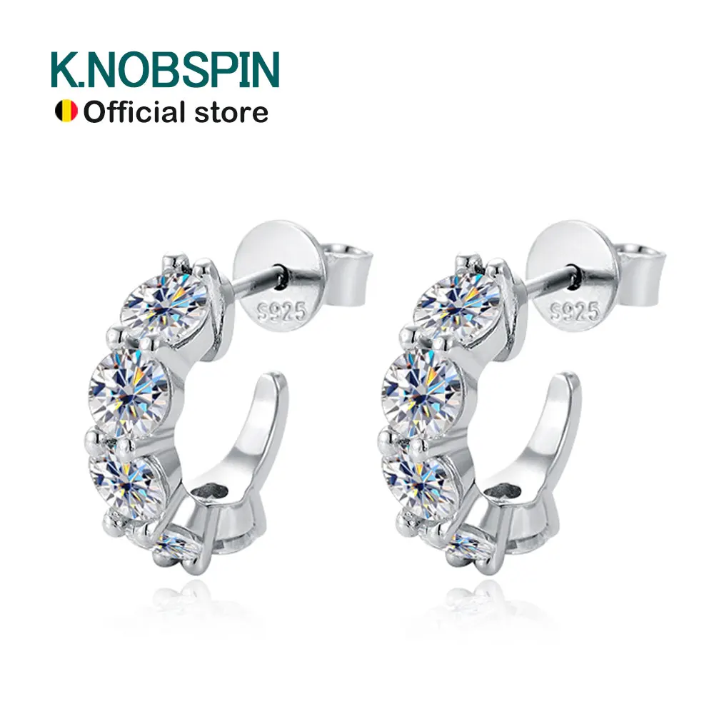 KNOBSPIN D VVS1 Moissanite Earring s925 Sterling Silver Plated 18k White Gold Fine Jewelry with GRA Wedding Earrings for Women