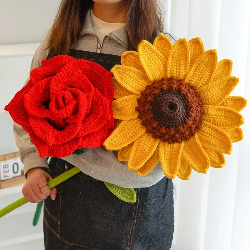 Valentine's Day 1 meter large rose wool crocheted sunflower gift home decoration prop ornament confession artifact