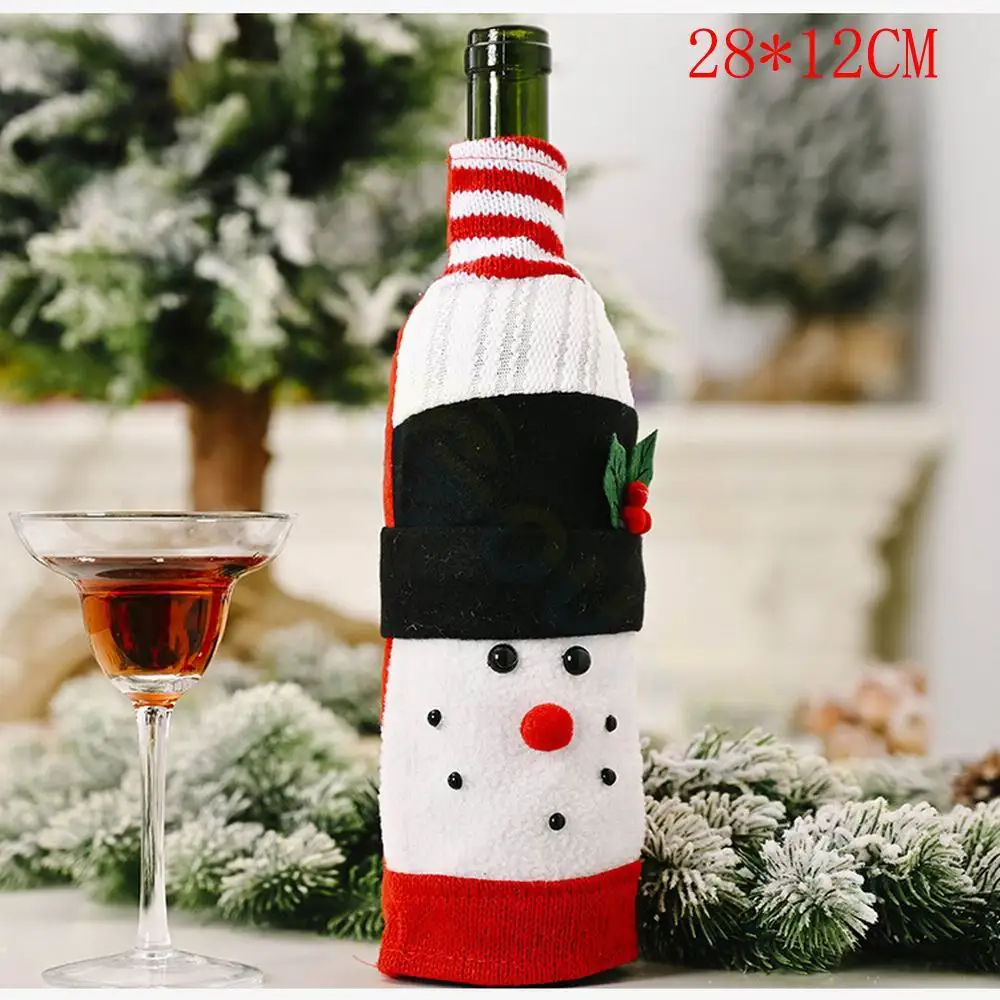 Christmas Snowman Wine Bottle Cover Set Santa Claus Bottle Sweater Snowman Xmas Home Party Ornament Table Decoration