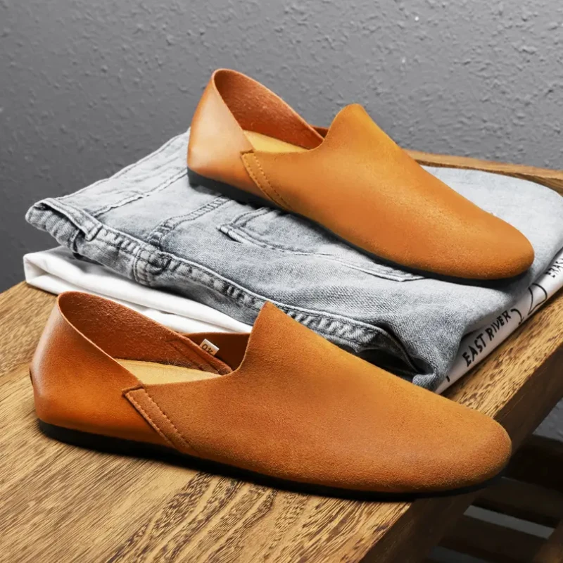 Men Shoes Comfortable Solid Colour Shallow Mouth Slip on Loafers Round Head Lightweight Non-slip Casual Flats Zapatillas Hombre