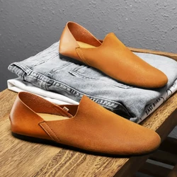 Men Shoes Comfortable Solid Colour Shallow Mouth Slip on Loafers Round Head Lightweight Non-slip Casual Flats Zapatillas Hombre