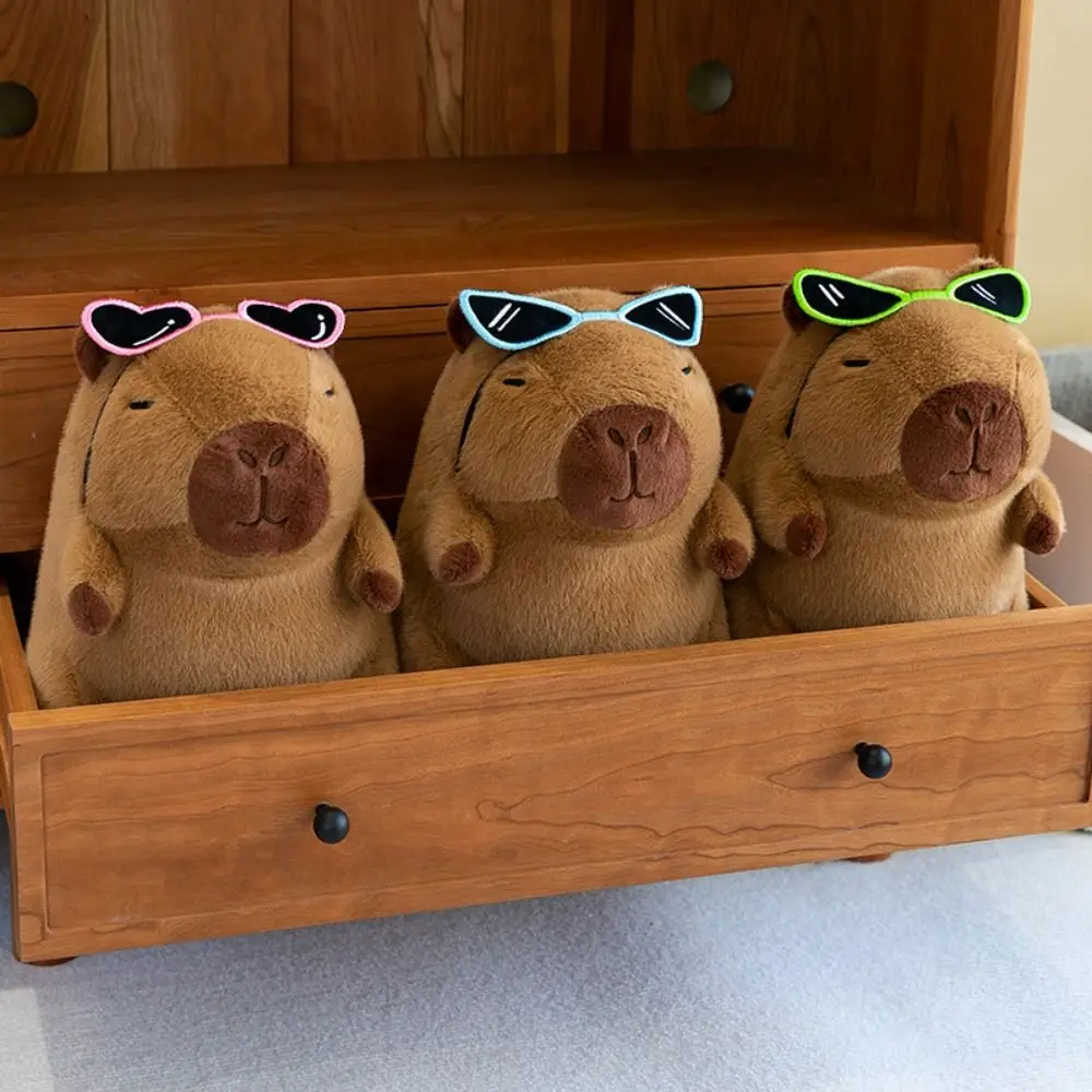 Kawaii Wear Glasses Capybara Plush Doll Cartoon Simulation Capybara Plush Toy Soft Fluffy Capibara Fluffty Doll Birthday Gift