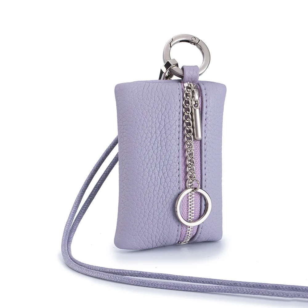 Elegant PU Leather Hanging Neck Coin Purse Japanese Style Solid Color Mini Storage Bag ins Card Holder Lanyard Wallet Travel