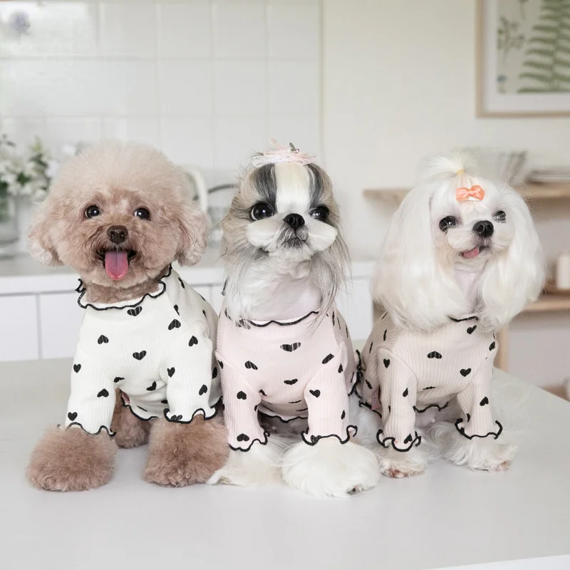 Autumn and Winter New Year Christmas Pet Undercoat Clothes Embroidered Bear Waffle Home Vest Dog Cat Yorkshire Schnauzer Maltese