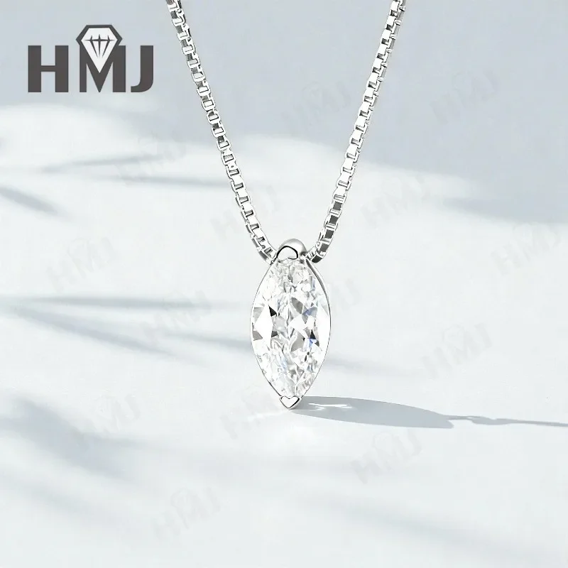 Moissanite Necklace with 1/2/3CT D Color Marquise Moissanite S925 Plated White Yellow Rose Gold Chain Women Daily Sleek Charm
