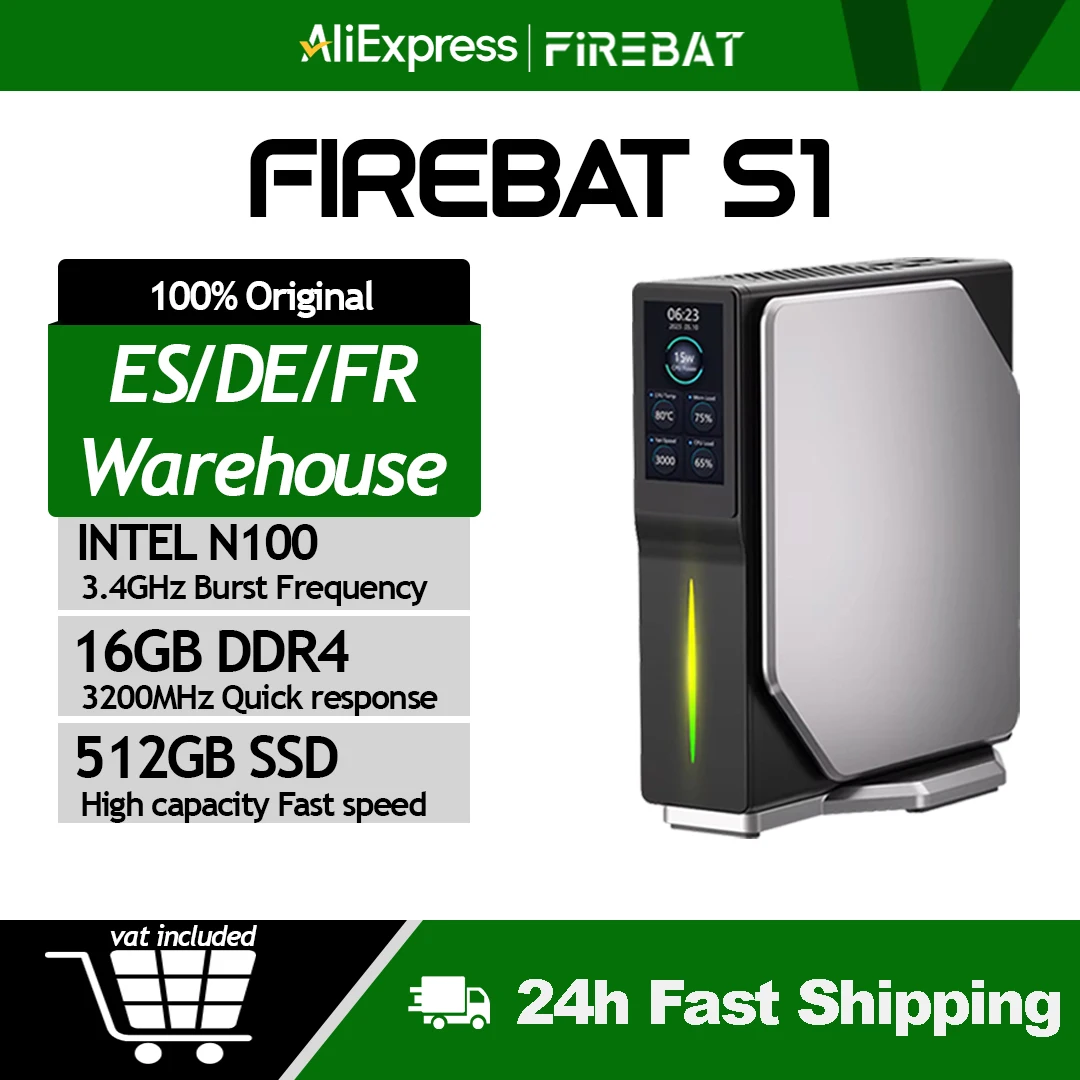 FIREBAT S1 Mini PC Windows 11 Intel Alder Lake N100 DDR4 16GB RAM 512GB SSD BT4.2 Dual HDMI Komputer Stacjonarny Smart Screen