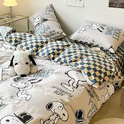 4Pcs/set Kawaii Anime Cartoon Snoopy Bedding Quilt Cover Student Bedding Soft Microfiber Bedspread Lightweight Coverlet