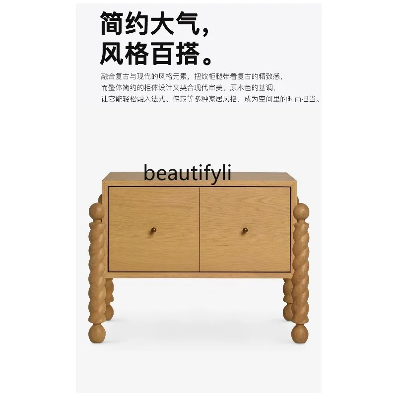 

Medieval bedside table Household bedroom Solid wood bedside cabinet French retro log storage cabinet