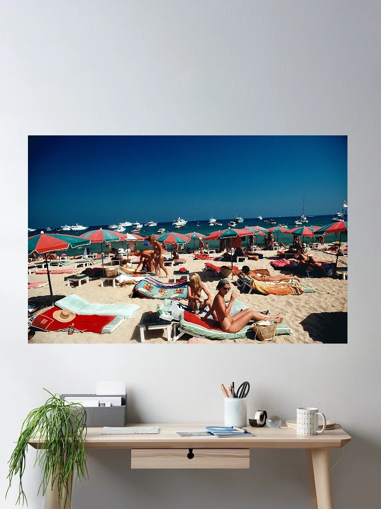 Slim Aarons - Beach At St. Tropez, Print Art Canvas Poster, For Living Room Decor, Home Wall Picture