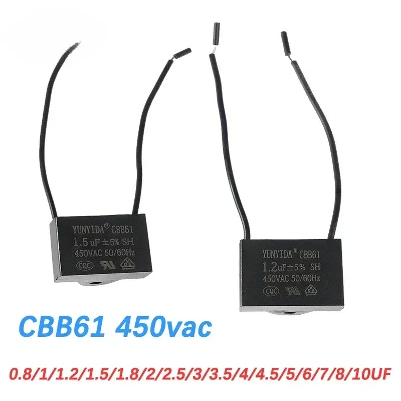 CBB61 450V Start Capacitor 0.8UF 1UF 1.2UF 1.5UF 1.8UF 2UF 2.5UF 3UF 3.5UF 4UF 4.5UF 5UF 6UF 7UF 8UF 10UF Fan Capacitor