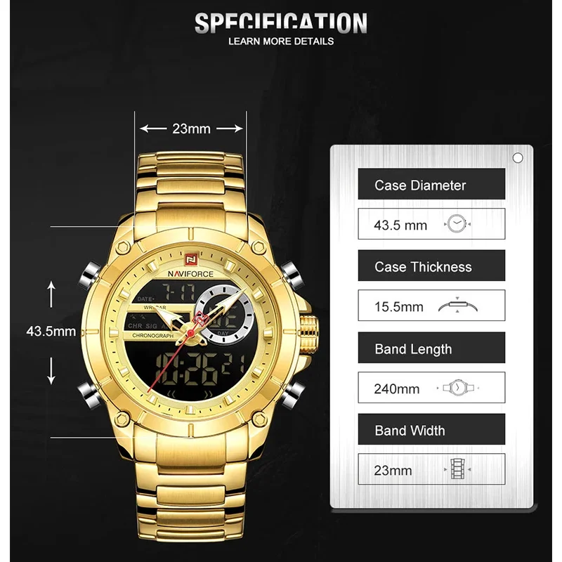 2024 NEW NAVIFORCE Luxury Original Sport Wrist Watch Men Quartz Steel Waterproof Dual Display Military Watches Relogio Masculino