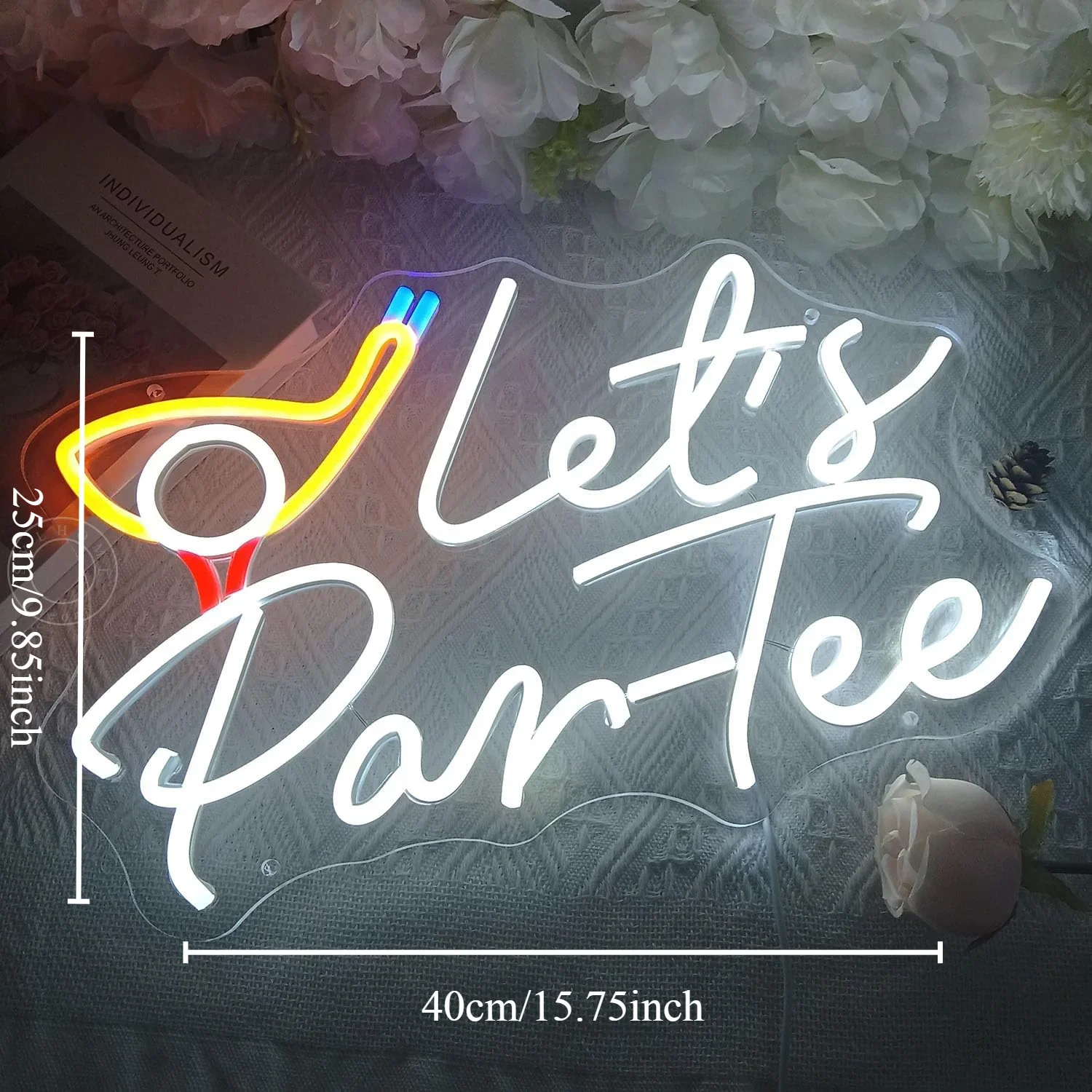 Let's Par Tee Neon Light Sign LED Neon Sign USB Dimmable for Man Cave Club Wall Decor Business Birthday Christmas Party Gift