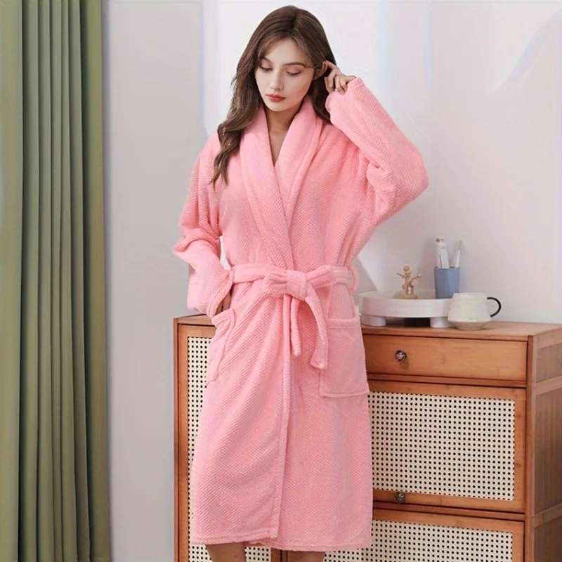 Winter Warm Coral Fleece Robe Pyjamas Women Thick Home Clothes Cozy Sleepwear Water Absorbing Bathrobe Soft Nightgown
