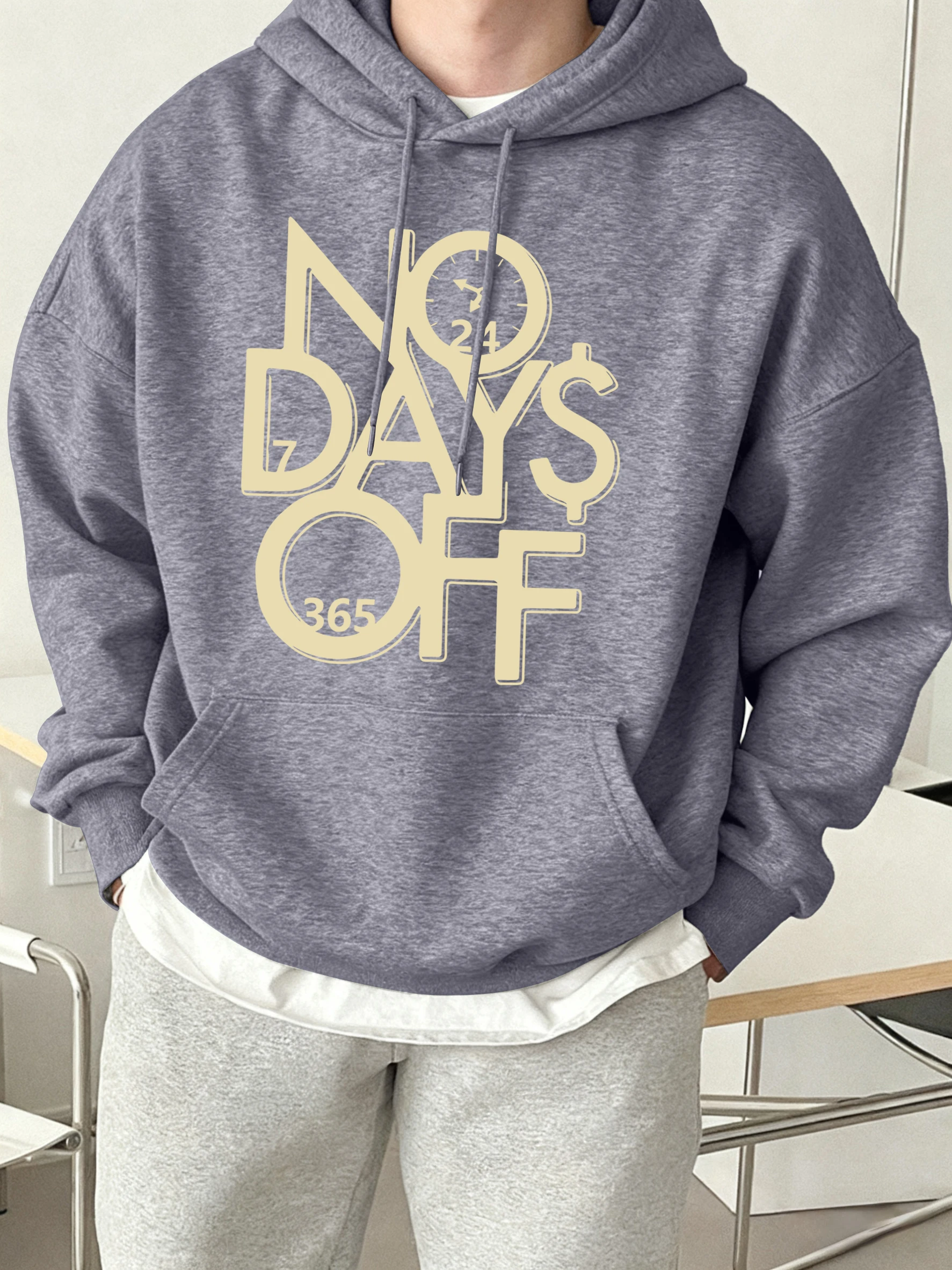 

Мужские толстовки с рисунком No Days Off, теплая свободная мужская одежда, осенняя модная спортивная одежда, уличная карманная мужская одежда, базовые мягкие толстовки