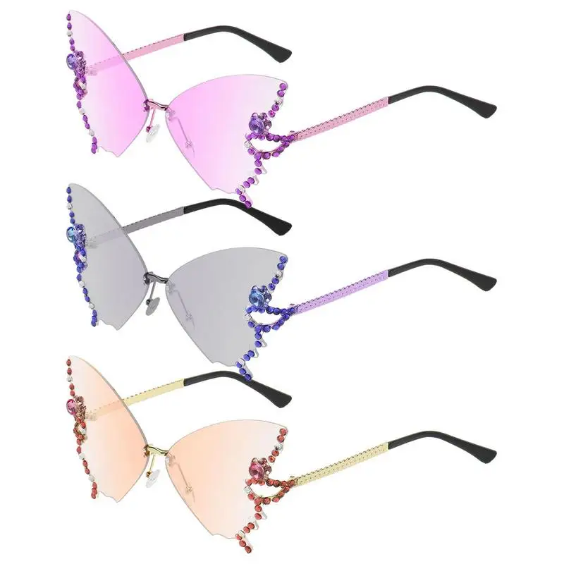 Cute Sunglasses Fairy Rhinestone Butterfly Shape Glasses Shiny Butterfly Shape Glasses UV Protection Oversized Rhinestone Bling