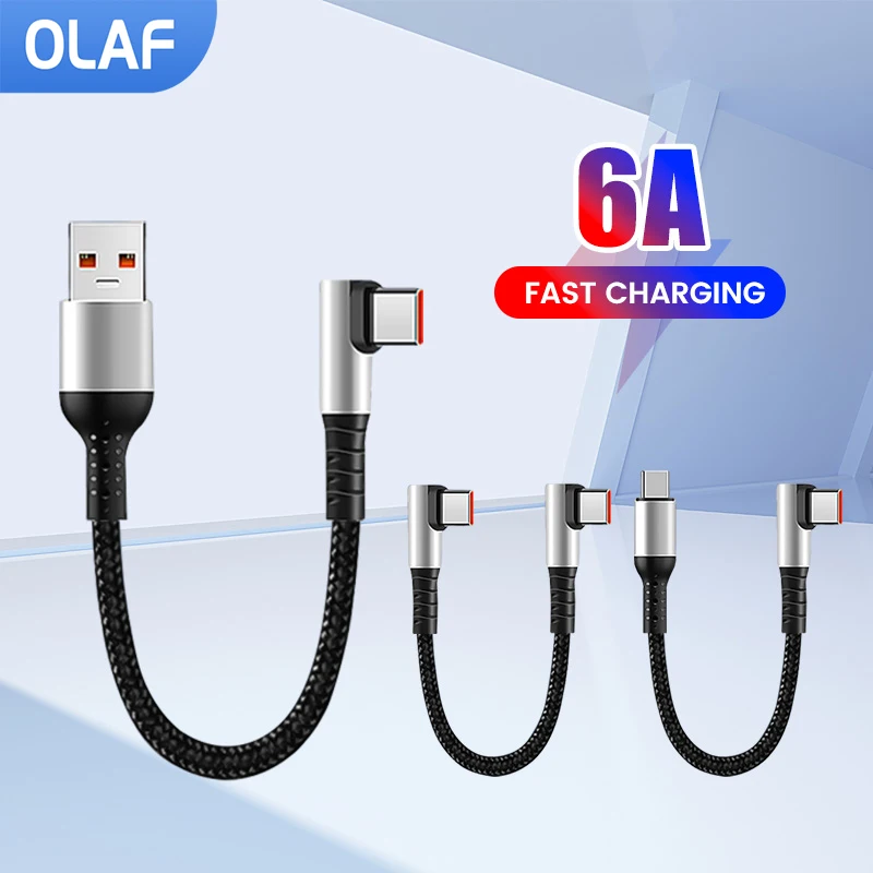 Olaf Fast Chaging Short Cable USB Type C To Type C 6A 90 Elbow 25CM 50CM For Power Bank USB C Cable For iphone 15 Huawei Xiaomi