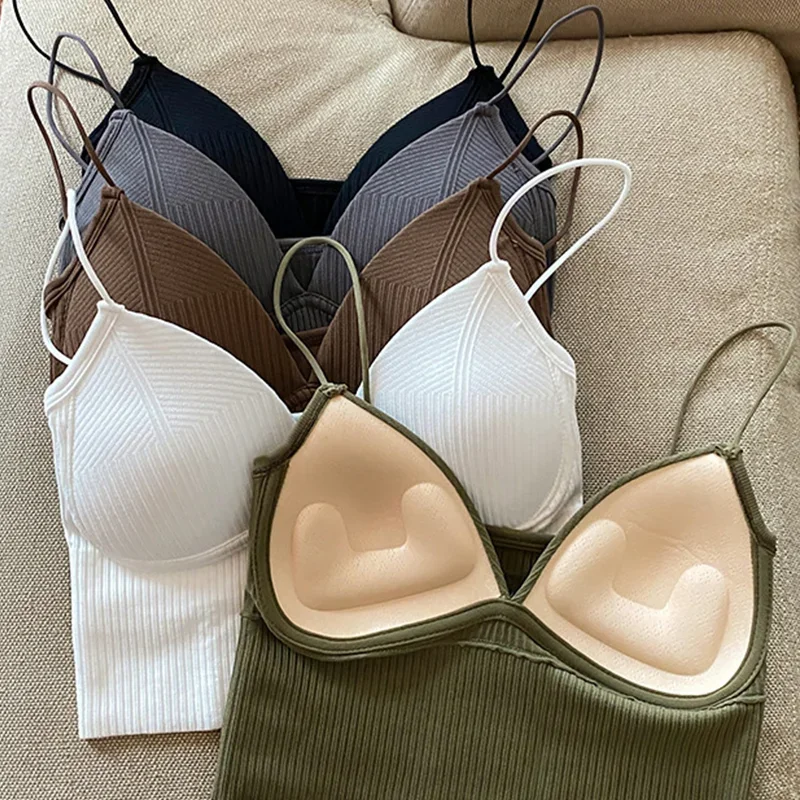 

Camisole Slim Fit Sexy Stretch Push Up Bra with Chest Pads Cropped V-Shaped Camisole Bralette One-Piece Tube Tops Padded Bra