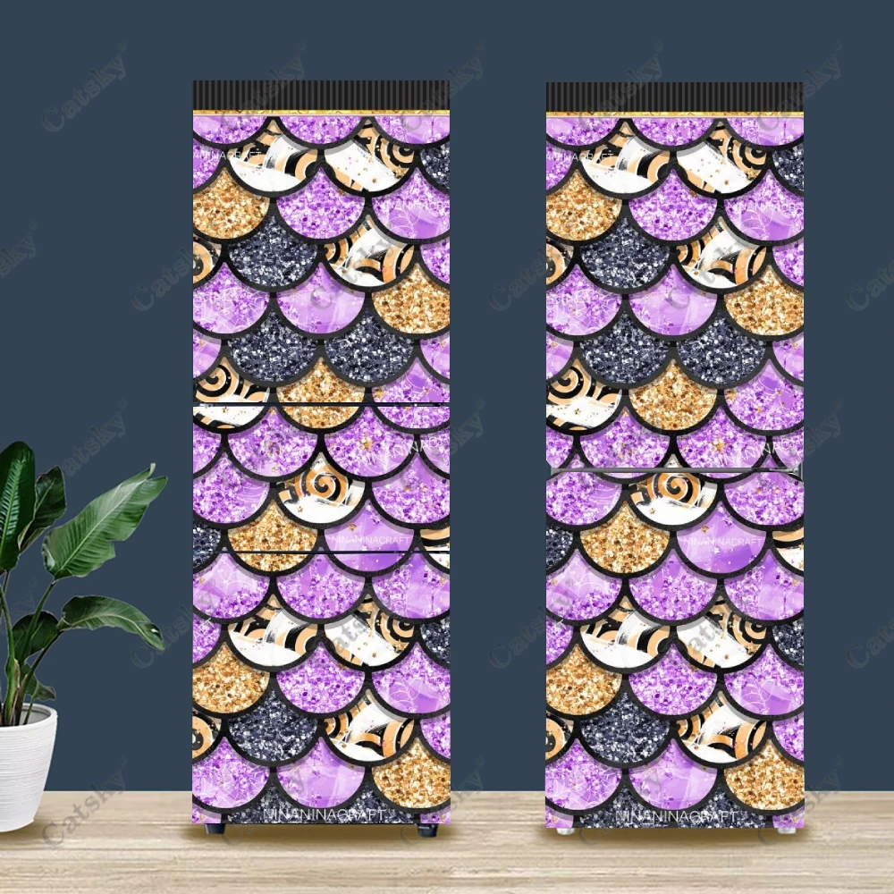 Purple Fish Scales Fridge Door Decoration Cover Wall Sticker Self-adhesive Flower Refrigerator Stickers Wallpaper Home Gift