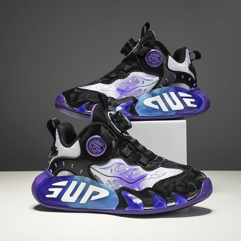 

Детские баскетбольные кроссовки с вращающейся пряжкой, теннисные спортивные кроссовки для бадминтона для мальчиков и девочек, повседневные кроссовки для прогулок, бега, 4 сезона