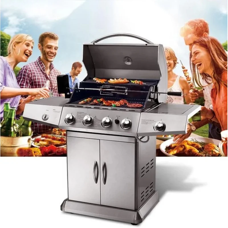 

Portable 4 Griller Machine Commercial Smokeless Oven Barbecue Stove Gas Bbq Grill With Side Burner toaster ovensc