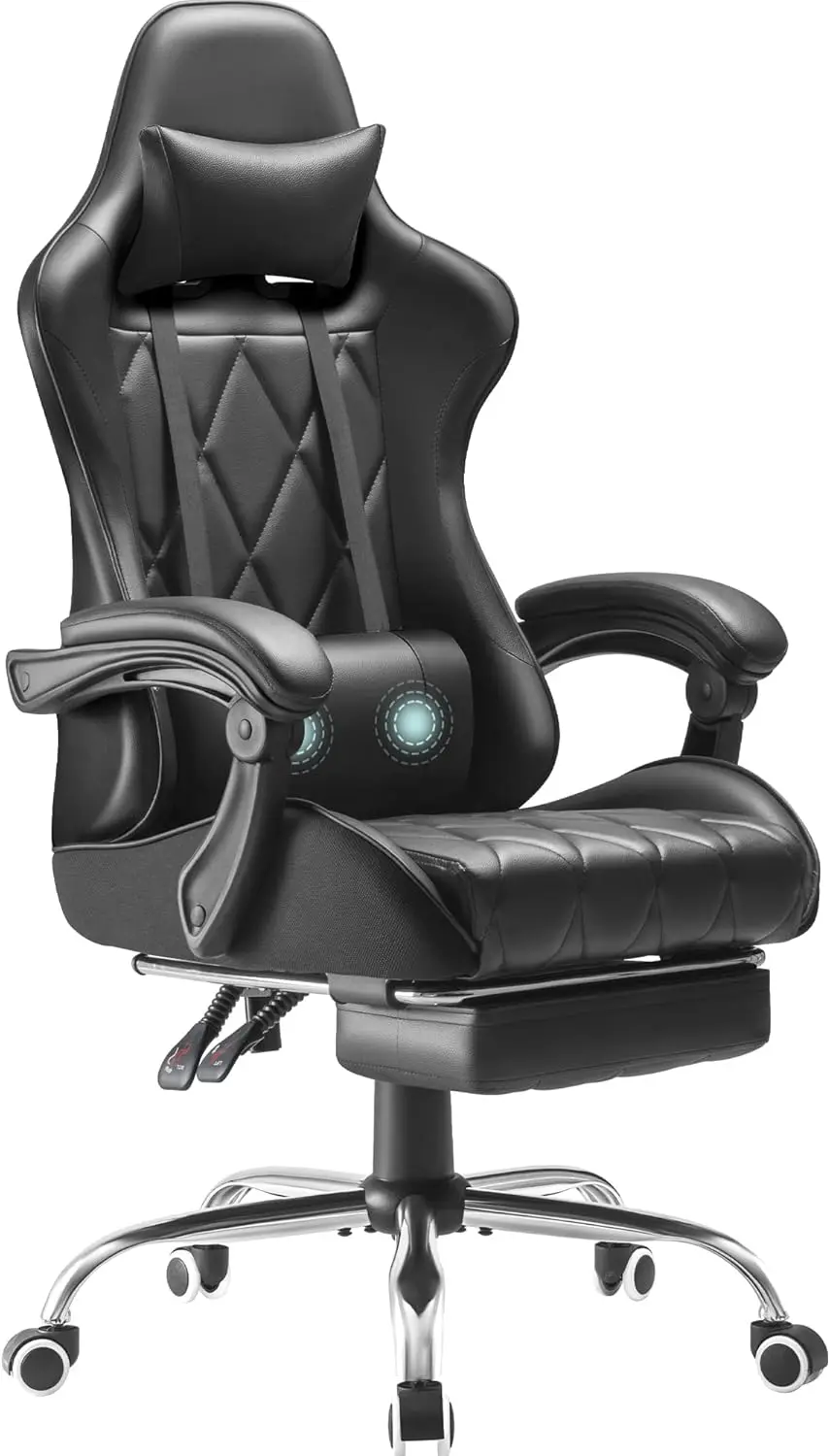 Gaming Chair, Computer Chair with Footrest and Massage Lumbar Support, Ergonomic High Back Video Game Chair with Swivel Seat