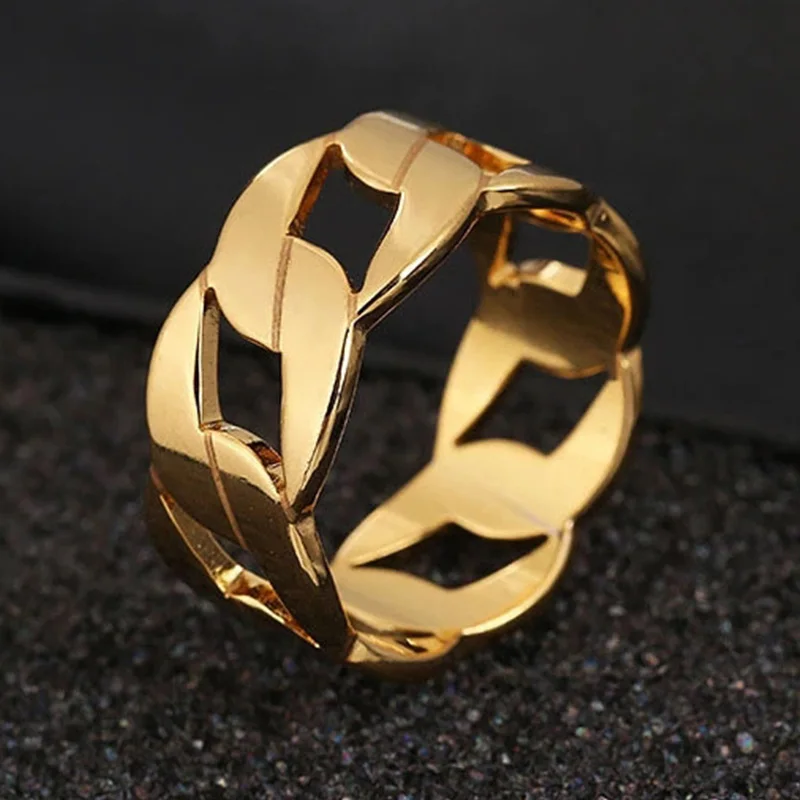 

8MM Men's Stainless Steel Hollow Hard Curb Link Chain Biker Ring Fashion Charm Jewelry Band for Wholesale