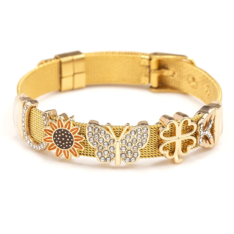 Vacuum electroplated real gold watch strap bracelet Diy sunflower butterfly string decoration bracelet