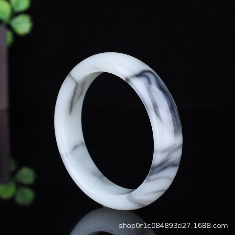

Jade Bracelet Xinjiang Hetian Jade Bracelet Blue and White Bracelet Floating Flower Bracelet Gobi Golden Silk Jade Medium Wide B