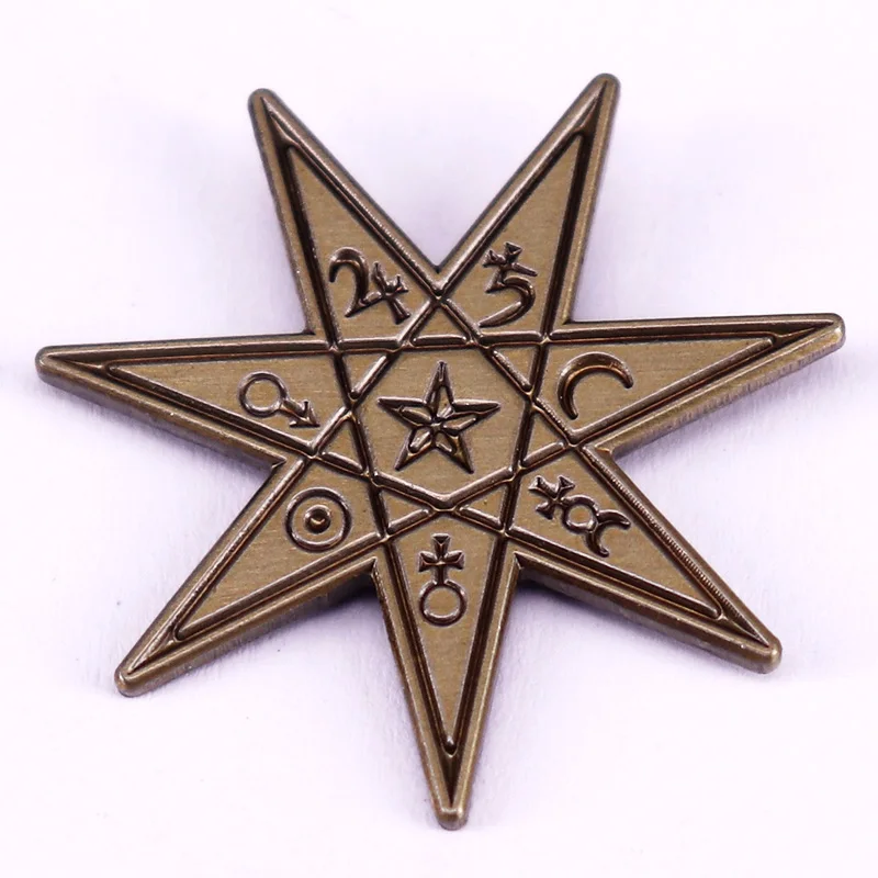 Seven Pointed Star Badge Heptagram Enamel Pin Vintage Metal Pin Jewelry Gift