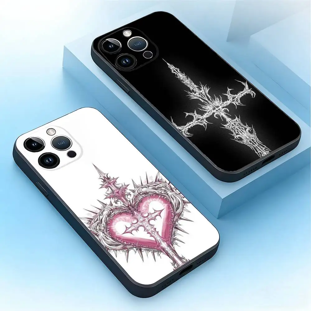 

Gothic Coquette Cyber Phone Case For iPhone 17,16,15,14,13,12,11,Pro,Max,Plus,Mini,Air,SE Anti Fall Black Matte Soft Bumper