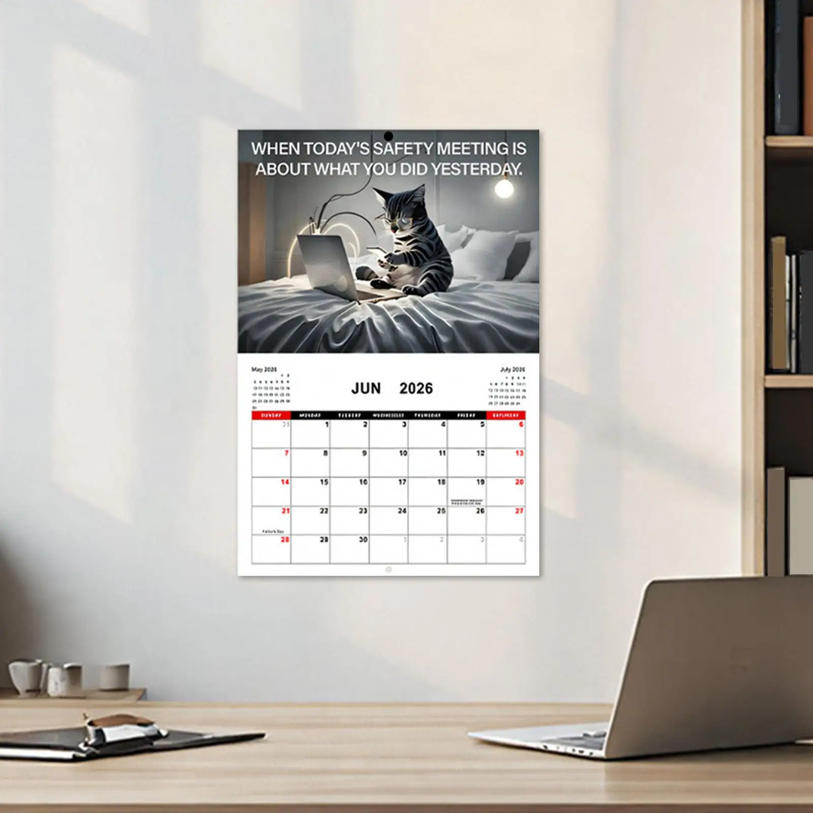 แมวตลกปฏิทินรายปีปฏิทินผนังรายเดือนธุรกิจแมวออกแบบ Family Planner Organizer สําหรับโต๊ะเดสก์ท็อปห้องครัวตู้เย็น