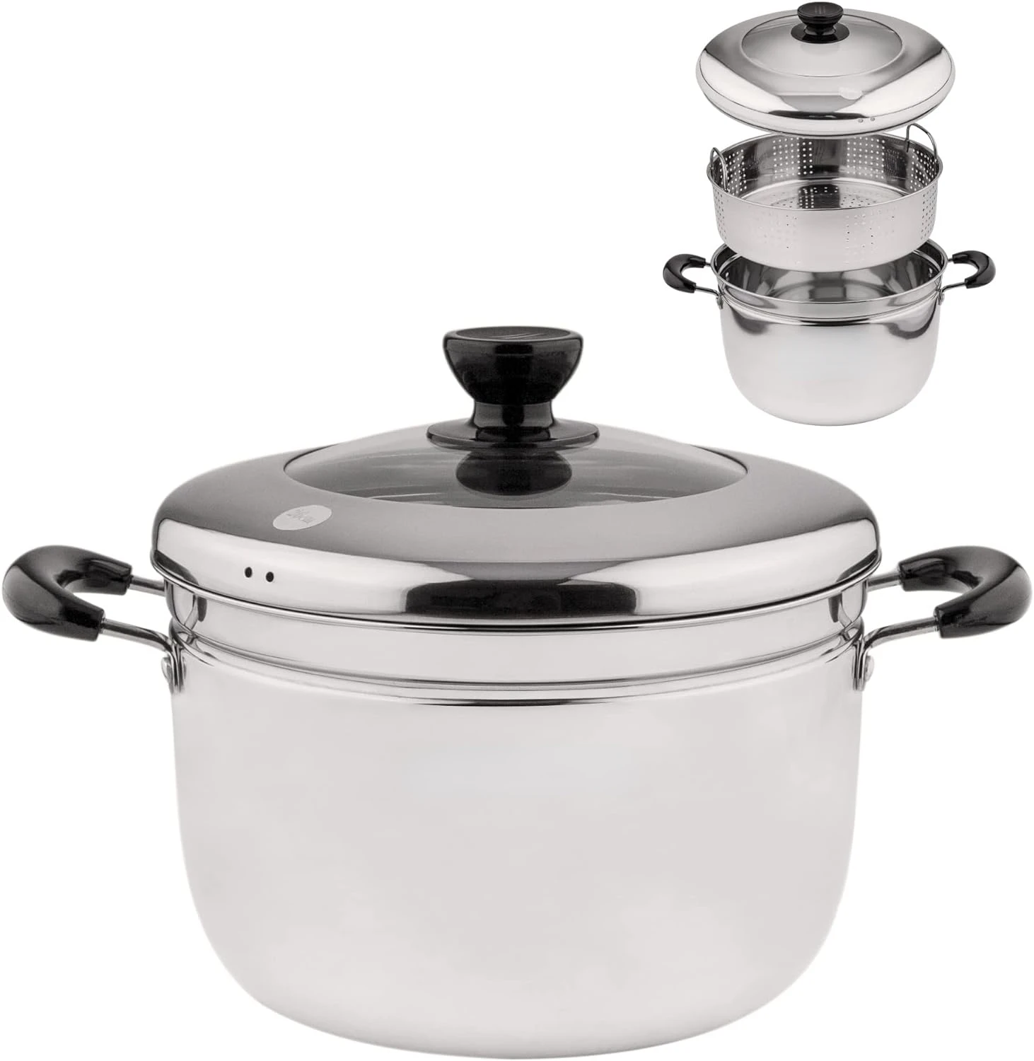 

2 Tier Stainless Steel Steamer Pot Cookware Pot & Pan/Saucepan Cooking Set with Insert Basket, Great Steamer For Cooking Foo